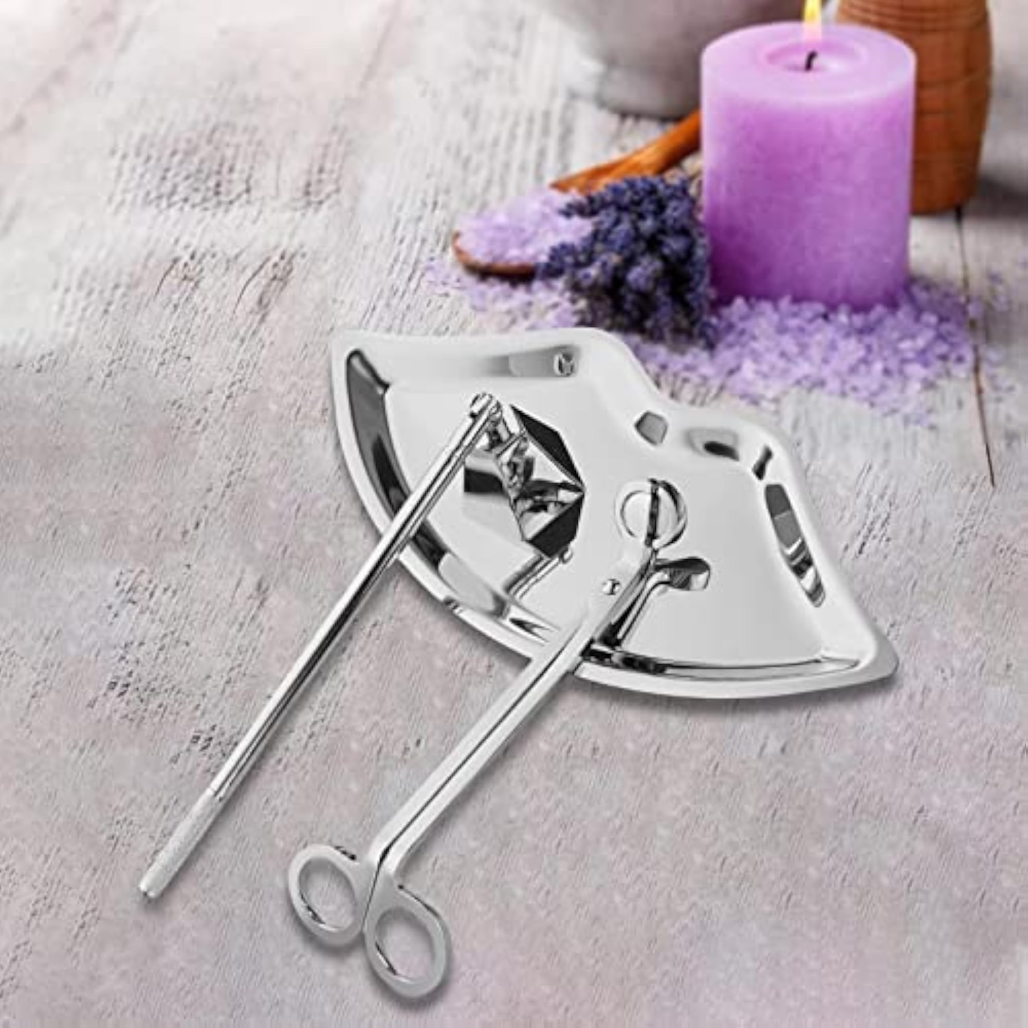 Candle Accessory Set Wick Trimmer Wick Flame Snuffer Tray Gift Silver